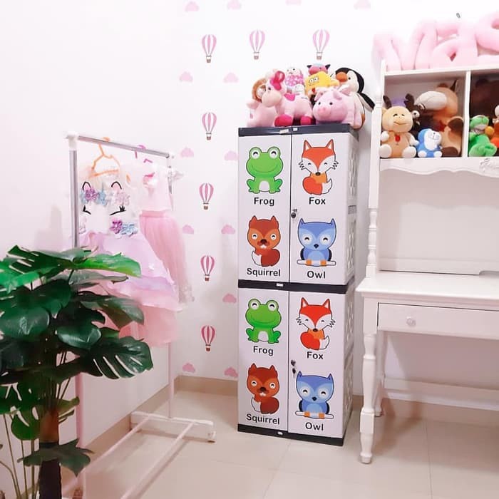 AKAKO - Lemari Pakaian Plastik Anak 2 Pintu Printing Full Kunci Akako Murah