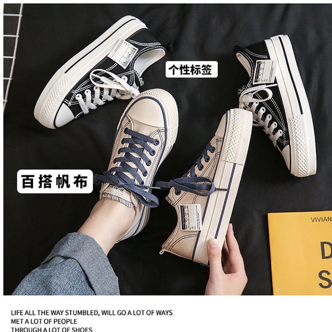 SW64 Sepatu Sneakers Kanvas Tali Wanita Import Korea