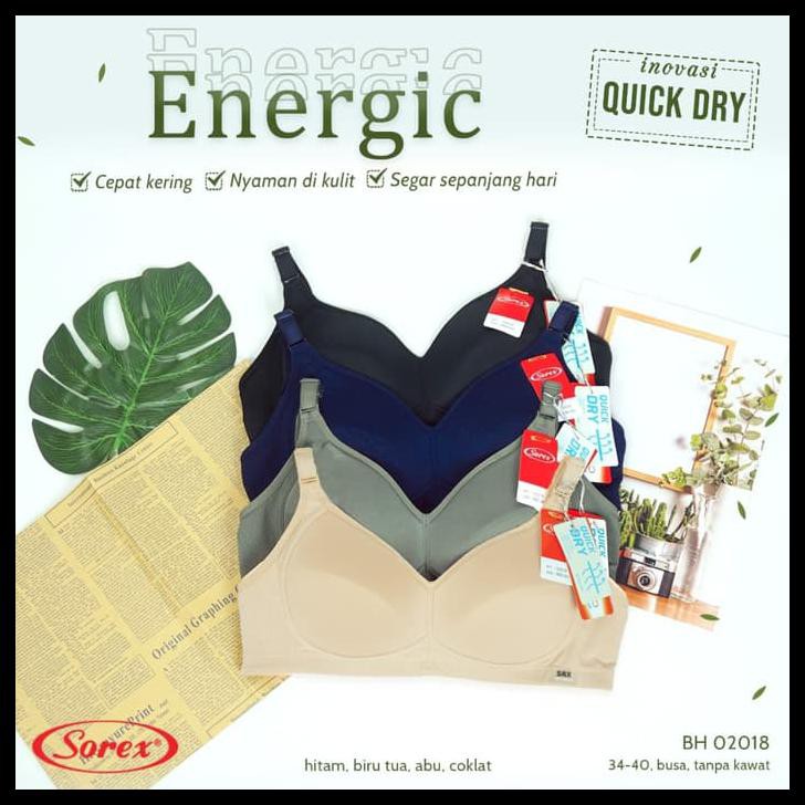 Bh / Bra Sorex 02018 Energic Busa Tipis Tanpa Kawat Uk 34-40 Quick Dry - 34