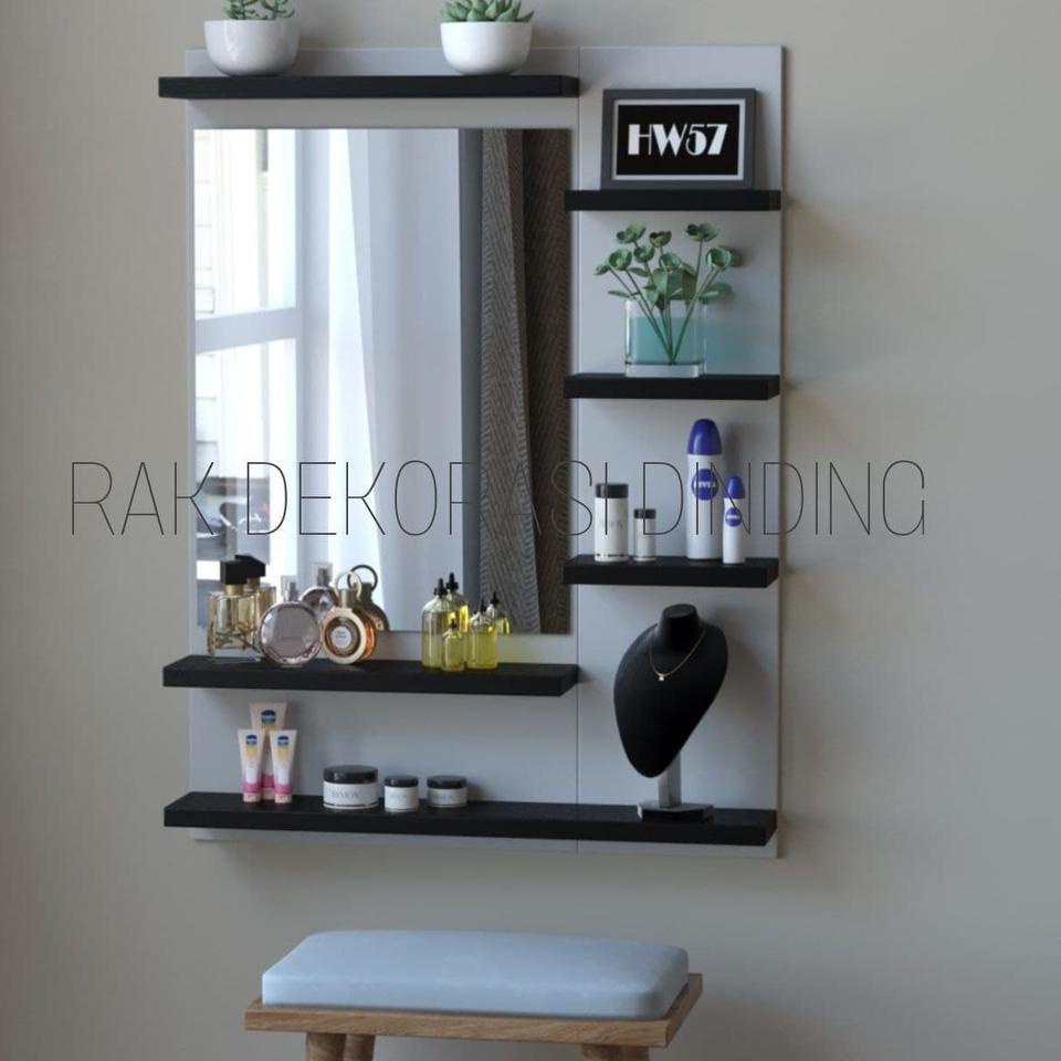 MADEINDO RAK KOSMETIK KAYU TEMPEL DINDING MEJA KOSMETIK MEJA RIAS MINIMALIS GANTUNG UKURAN 80 CM .,