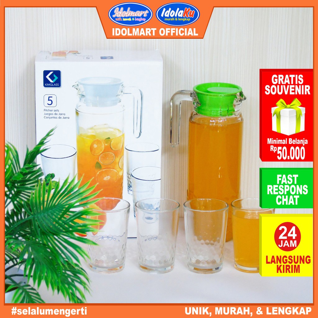 Jual Idolmart Pitcher Teko Set Drink Set Kimglass Isi 5 Pcs Indonesiashopee Indonesia 1176