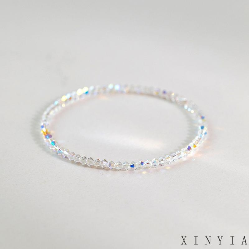 Xia.id Gelang Tangan Wanita Manik Kristal Kaca Imitasi Simple 4mm