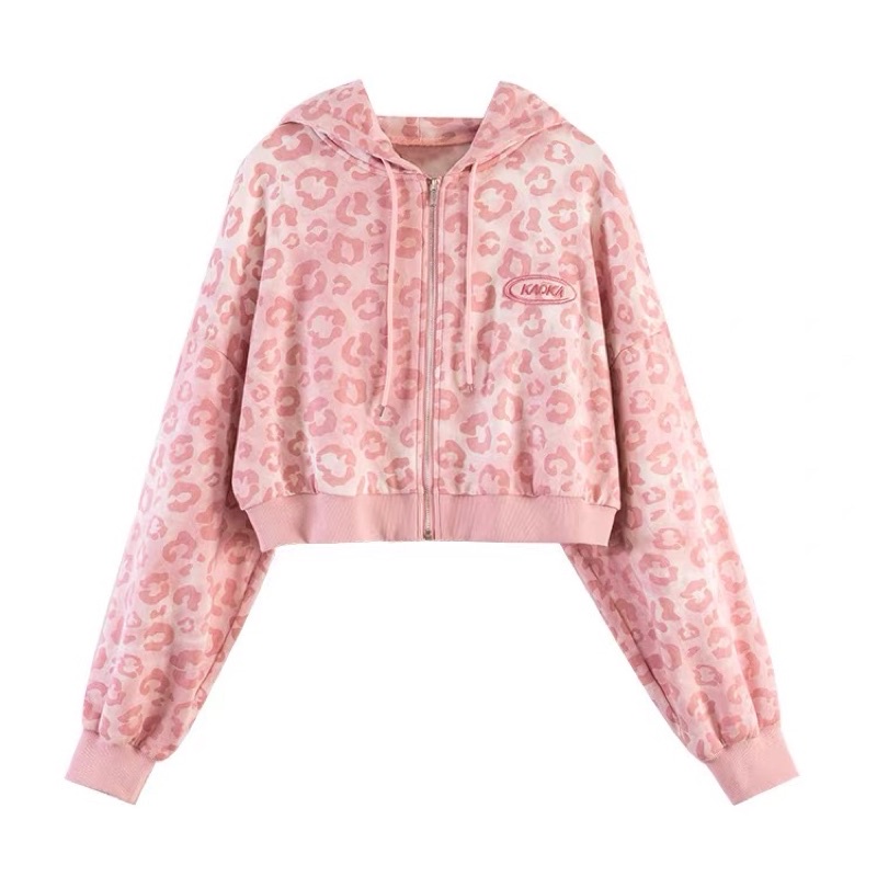 [ready stock] leopard pink crop jacket | atasan jaket motif macan gaya korea santai