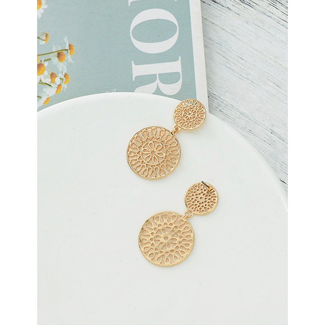 LRC Anting Tusuk Fashion Golden S925 Silver Needle Hollow Round Alloy D64727