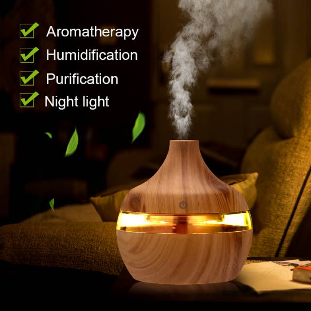 (+12 Oil) Taffware Ultrasonic Humidifier Wooden Aroma Essential Oil Diffuser 300ml - Humi KJR-J003