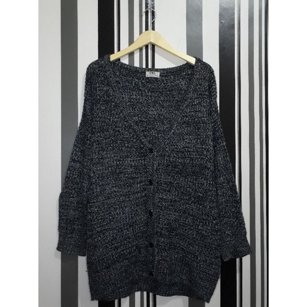 [IMP.PREMIUM] Sweater Cardigan Rajut Tebal Motif Hitam Putih OVERSIZE - PTW42