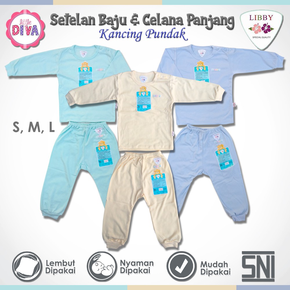 Setelan Baju Anak LIBBY Baju Celana Panjang Kancing Pundak Size S M L oblong panjang celana panjang kaki terbuka polos baby