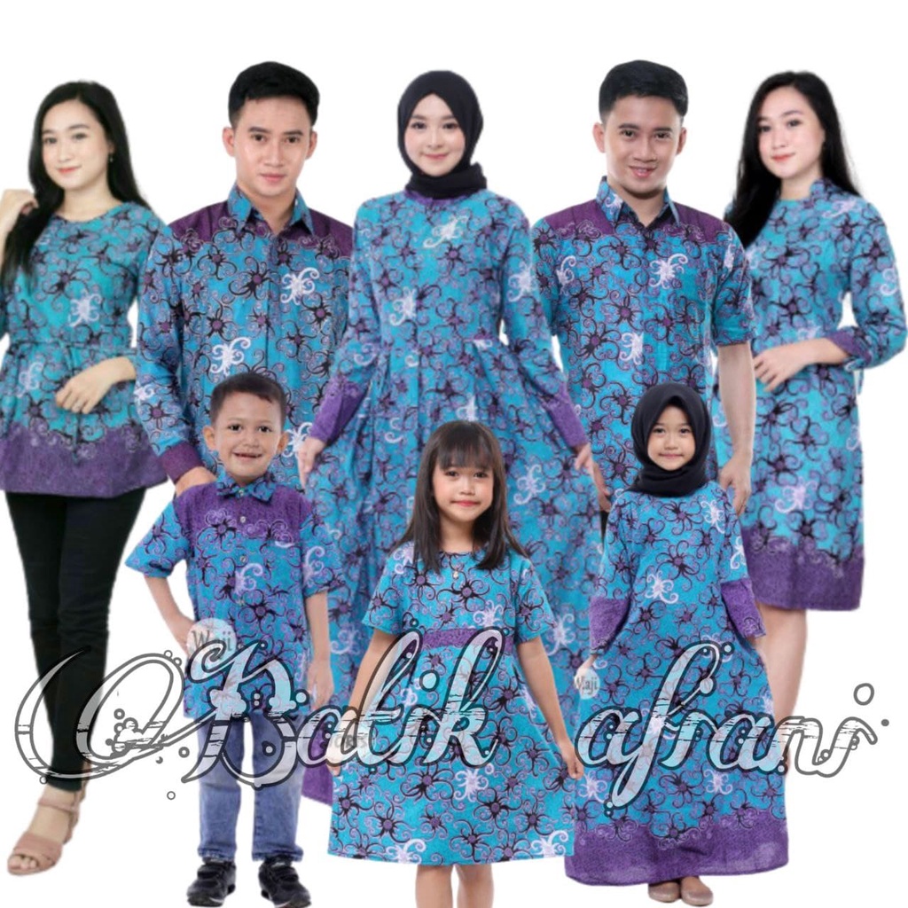 Baju Couple Keluarga Batik Pria Dan Wanita Seragaman Motif Cumi Tosca