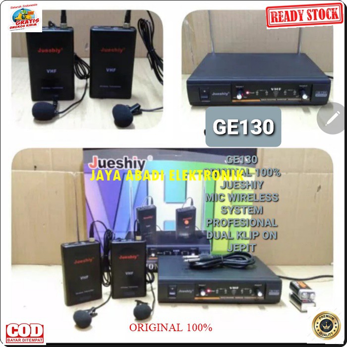 G130 MIC JUESHIY JEPIT WIRELESS SYSTEM DUAL SEPASANG MIKROPONE CONDESOR KLIP TIE BAJU KERAH PRO KARAOKE MIKROPHONE AUDIO SOUND VOKAL PROFESIONAL PRO PANGGUNG  SUARA PEKA COCOK DIGUNAKAN DI ACARA CERAMAH PIDATO MEETING DAN IMAM SHOLAT PAKAI BATERAI