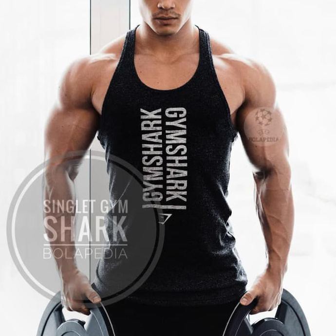 Singlet GYM SHARK WORD / kaos gym fitnes / Baju training fitness pria - bolaped