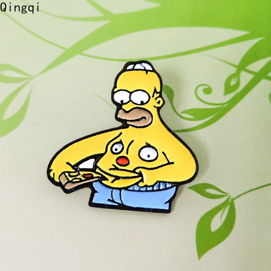 Homer Bros Pin Enamel Desain Kartun Tv Anime Simpson Eating Pizza Fatso Belly 8090s