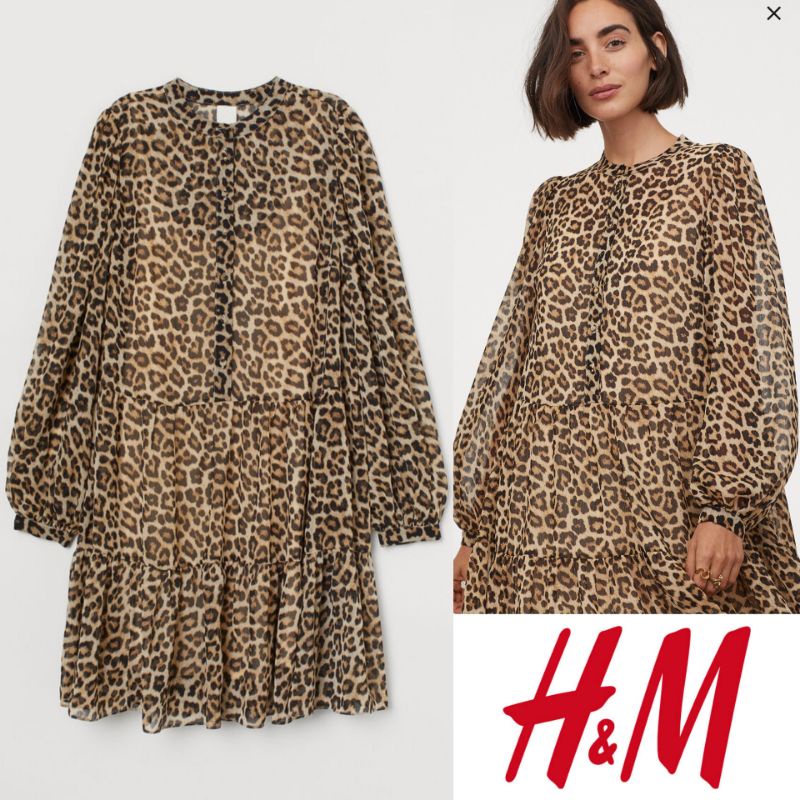 H&m hnm hm leopard print chiffon midi dress sale