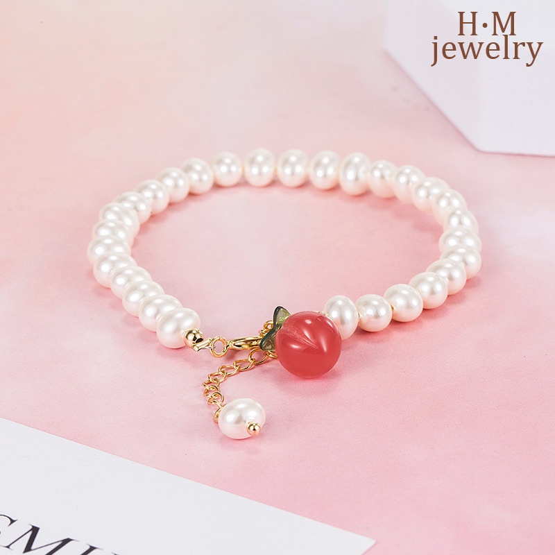 Gelang Mutiara Agate Merah Peach 2022 Untuk Wanita