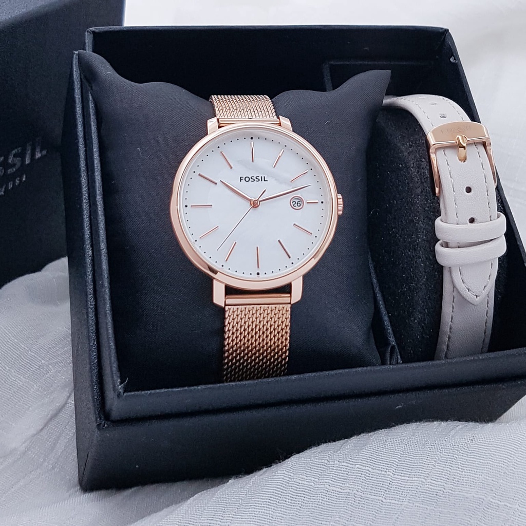 [COD] Jam Tangan Wanita F3105Lv Tanggal Aktif Tali Rantai Pasir Free Kulit, Box Original & Baterai C