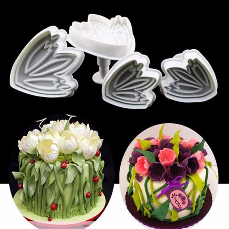 Fondant Plunger Cutter - Cetakan Fondant Tulip Flower (4pcs)