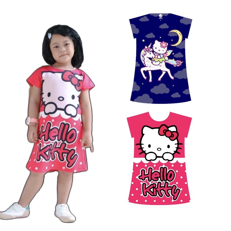 daily dress hellokity , dress anak , mini dress printing , baju anak lucu , dress karakter