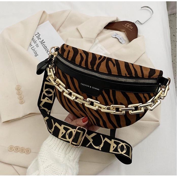 GT 1708 RISCE TAS WAISTBAG IMPORT WANITA CEWEK PEREMPUAN JAKARTA BATAM MOTIF LORENG LEOPARD