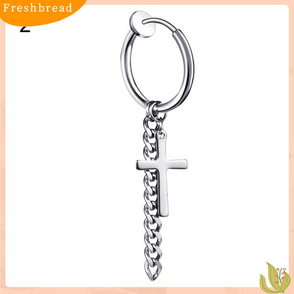 [TERLARIS]1Pc Fashion Men Tassel Chain Cross Charm Ear Clip Hoop Huggie Earring Jewelry