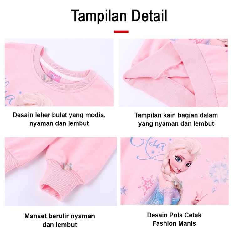 Sweater Casual Anak Perempuan Import Outerwear Kardigan Baju Jaket Hoodie Motif Kartun Anime Disney Frozen Elsa  Ariel Duyung Sophia The First Musim Dingin Hangat