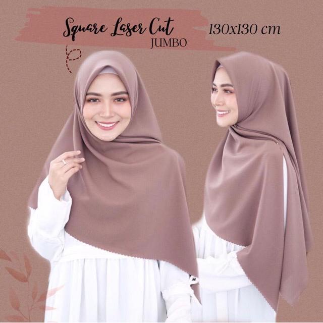 HIJAB SEGIEMPAT SYARI DIAMOND ITALIANO 130X130 CM | JILBAB SQUARE LASERCUT JUMBO POLOS
