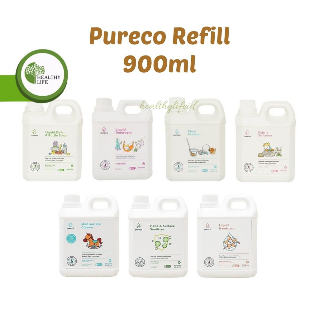 Pureco Detergent/Fruit&amp;Veggie Wash/Dish&amp;Bottle Soap/Floor Cleaner/Softener/Handsoap/Sanitizer 900ml