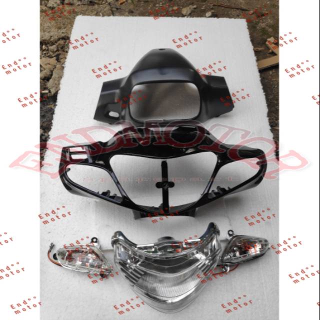 Batok Kepala Depan Satria Hiu Full Set - Reflektor Lampu Depan - Sein Satria 2tak Malaysia