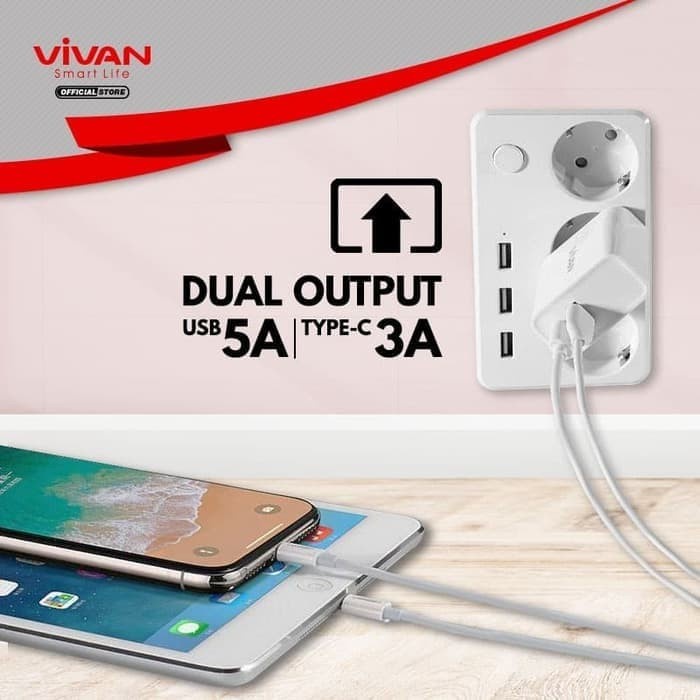 ADAPTOR CHARGER VIVAN DT01 30W 5A PD QC4.0 2 Port USB / Type-C - ORI