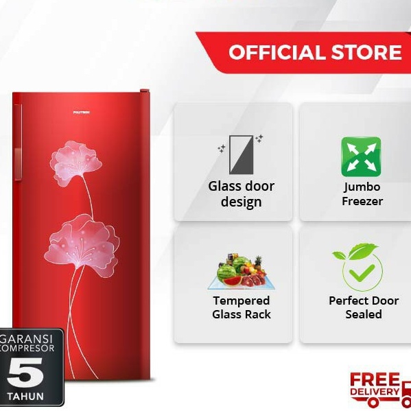 KULKAS 1 PINTU POLYTRON PRA15ALR GLASS DOOR