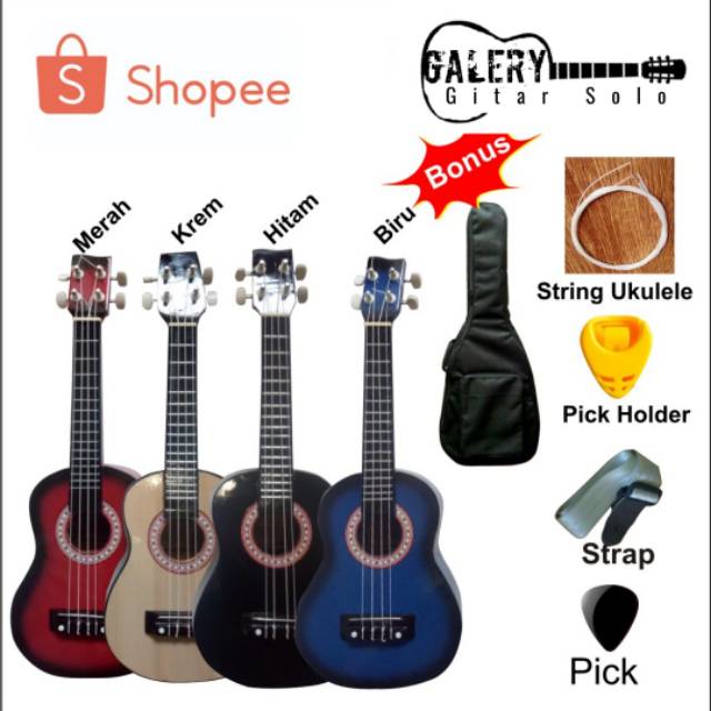 Ukulele senar bagus / gitar mini /kencrung / kencrung senar 4 (paket komplit)