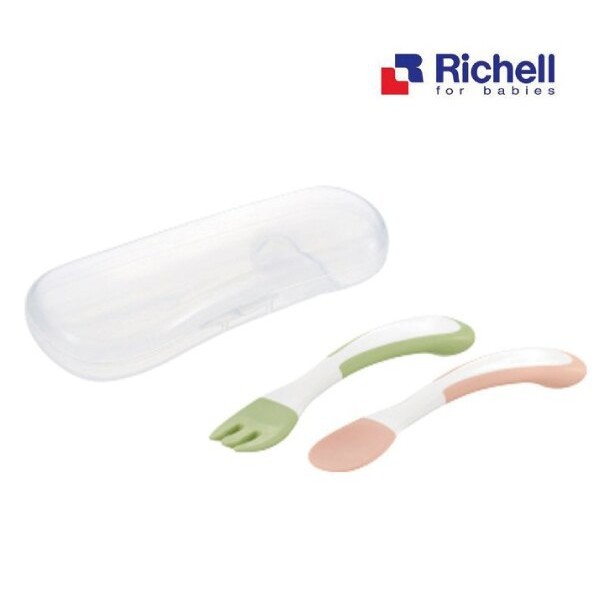 Richell Grip Spoon &amp; Fork with Case Sendok Makan Bayi R99193