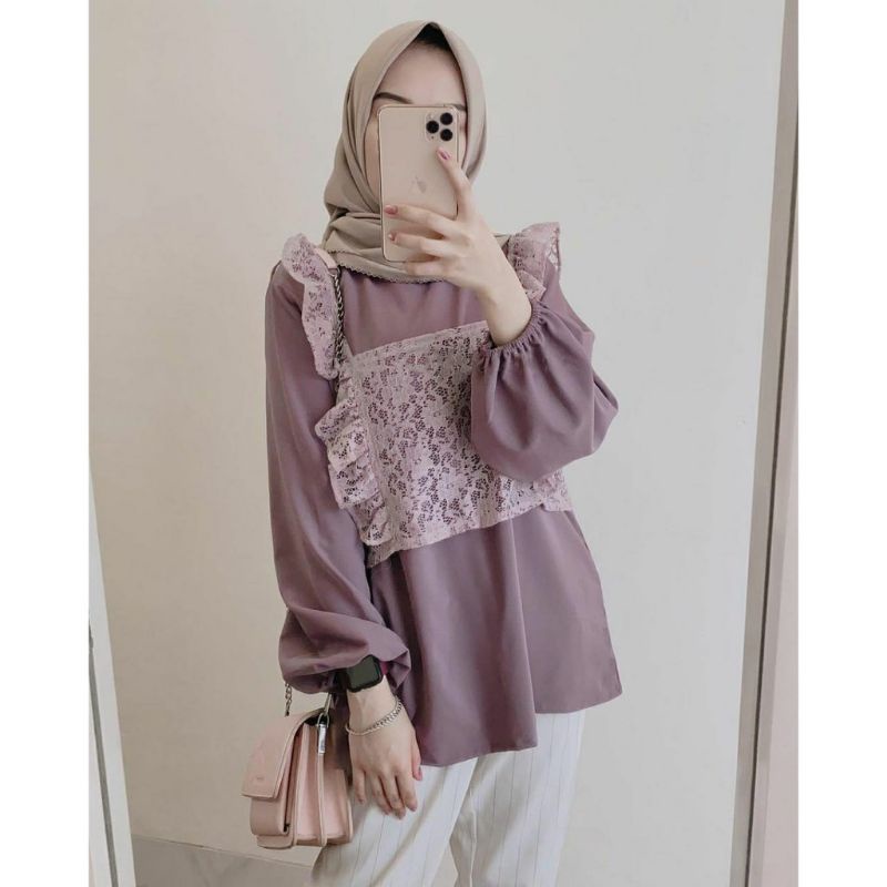COD | Lady Blouse Atasan Top Brukat Wanita Fit To L Fashion Muslim Terbaru