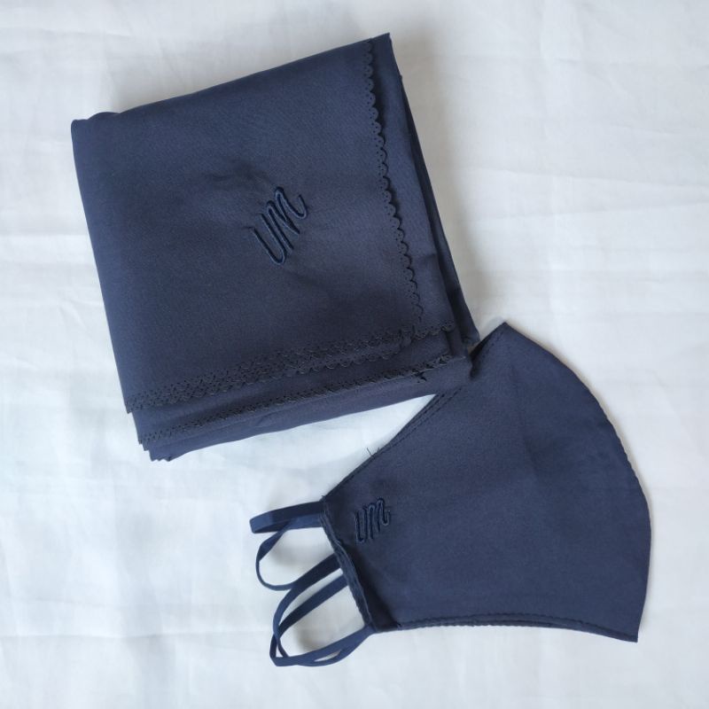 Jilbab umama voal miracle plain masker LC bordir UM lasercut grosir promo random ecer-UM ~ Navy