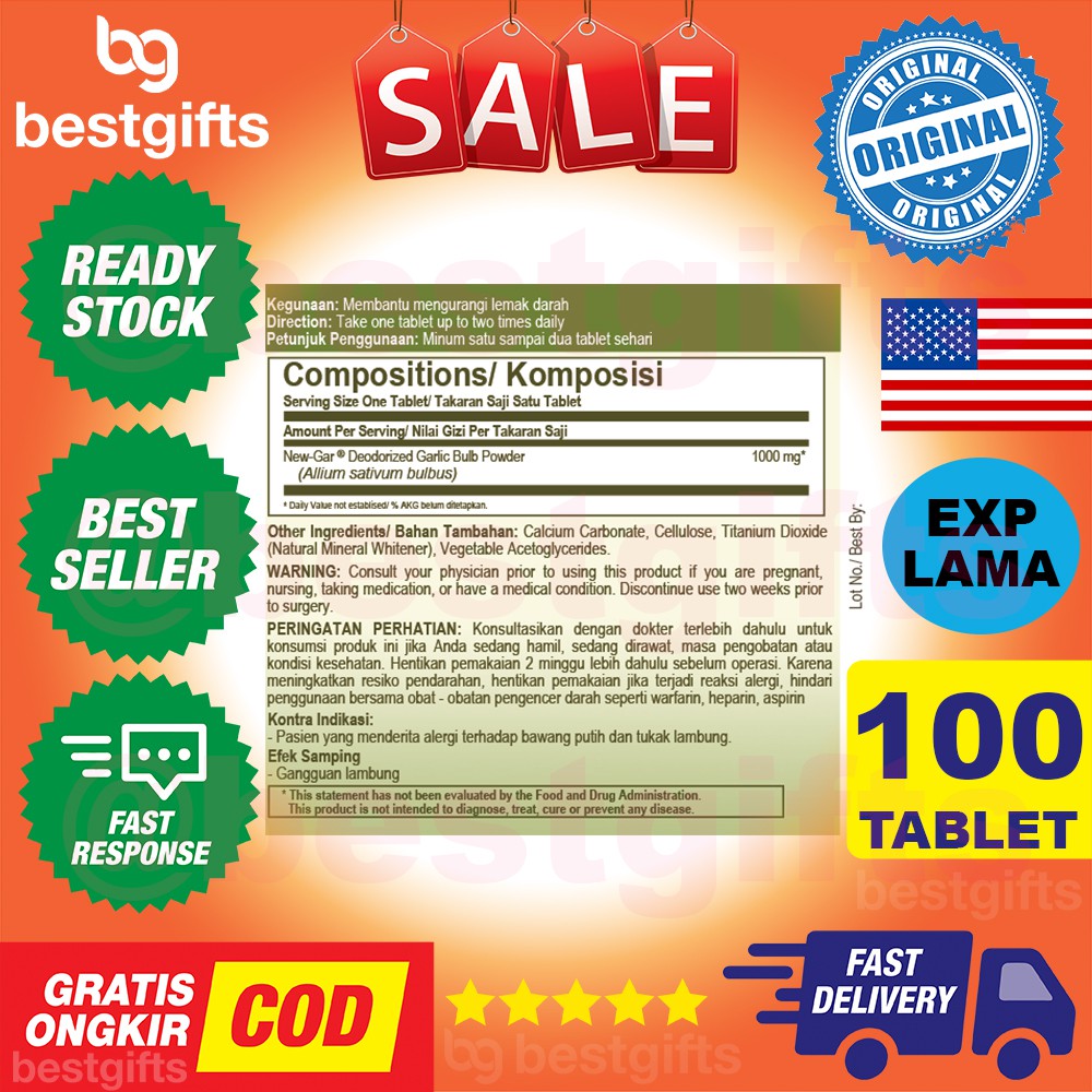 GNC NATURAL BRAND COATED ODORLESS TRIPLE GARLIC HIPERTENSI KOLESTEROL IMUNITAS DIABETES 100 TABLET