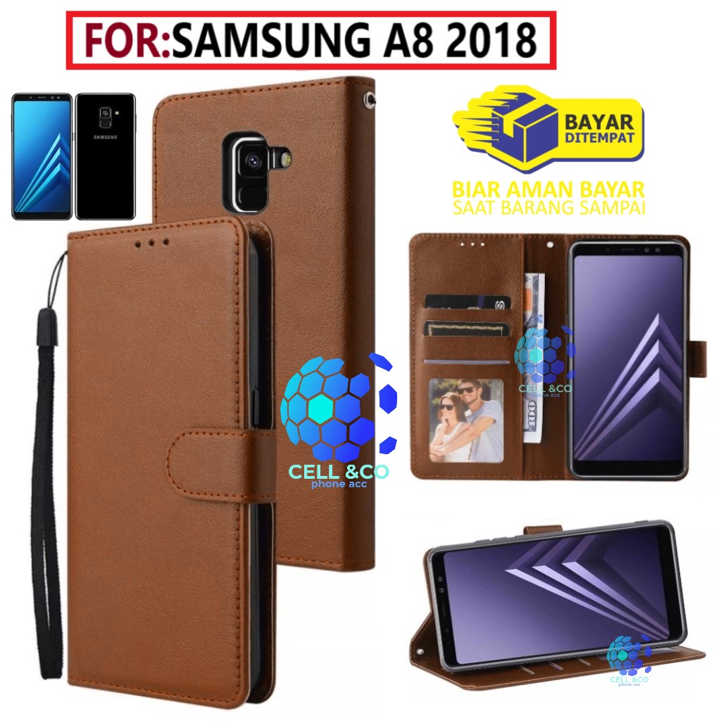 SAMSUNG A8 2018 CASE FLIP LEATHER WALLET PREMIUM FLIP CASE BUKA TUTUP KESING HP CASING FLIP CASE WALLET SAMSUNG A8 2018