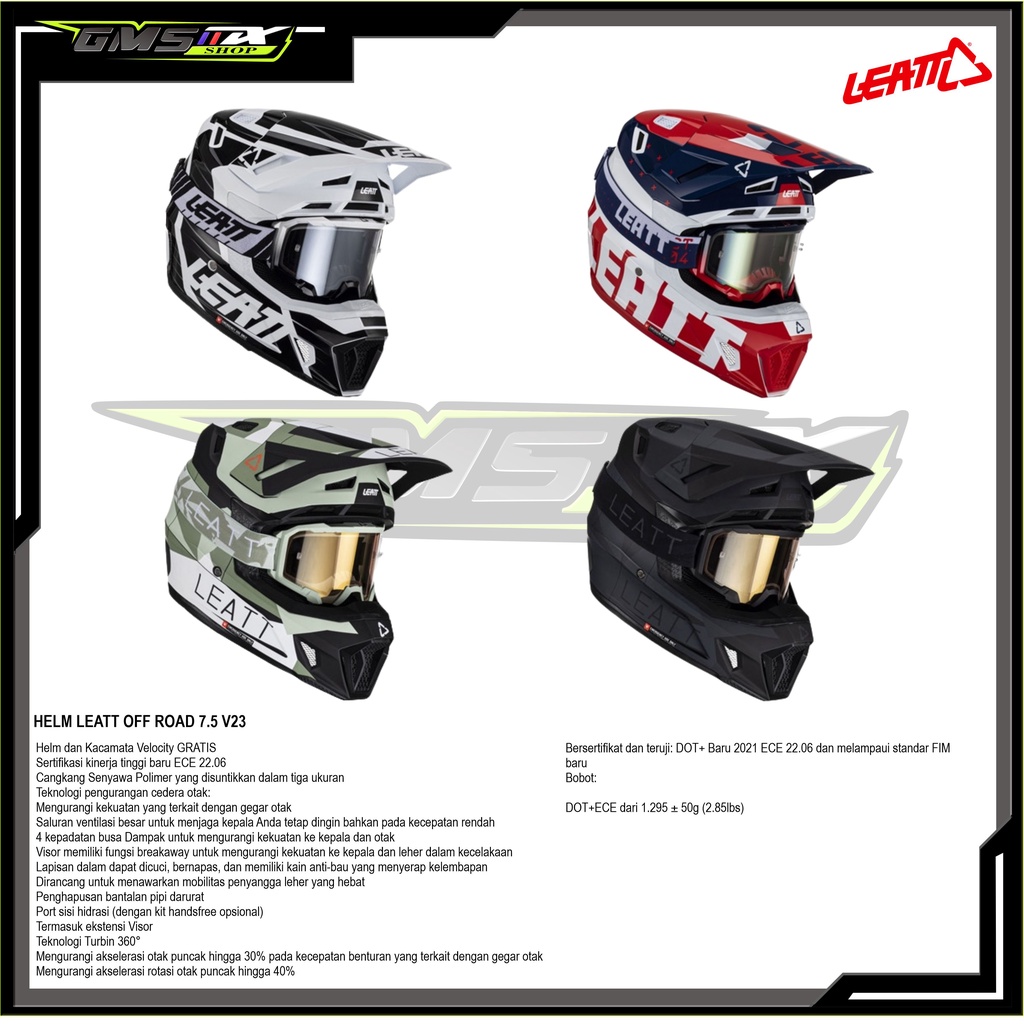HELM LEATT OFF ROAD 7.5 V23 INCLUDE GOGGLE, HELM TRAIL LEATT