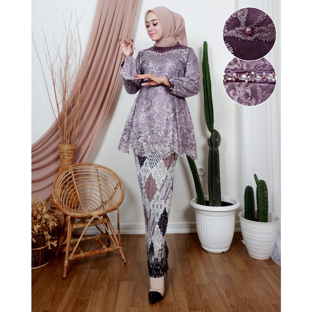 SET TUNIK TULLE MUTIARA BORDIR / STELAN TUNIK PESTA / SET TUNIK TULLE KONDANGAN