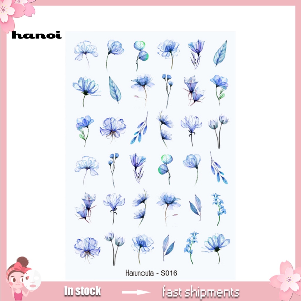 Han_ Stiker Kuku Motif Bunga / Daun / Geometri Warna Hitam / Putih Untuk Nail Art