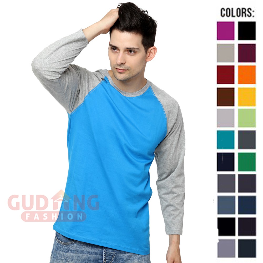 Baju Raglan Pria Panjang Modis / Tshirt Casual Warna Kombinasi - Banyak Pilihan Warna PLS (COMB)