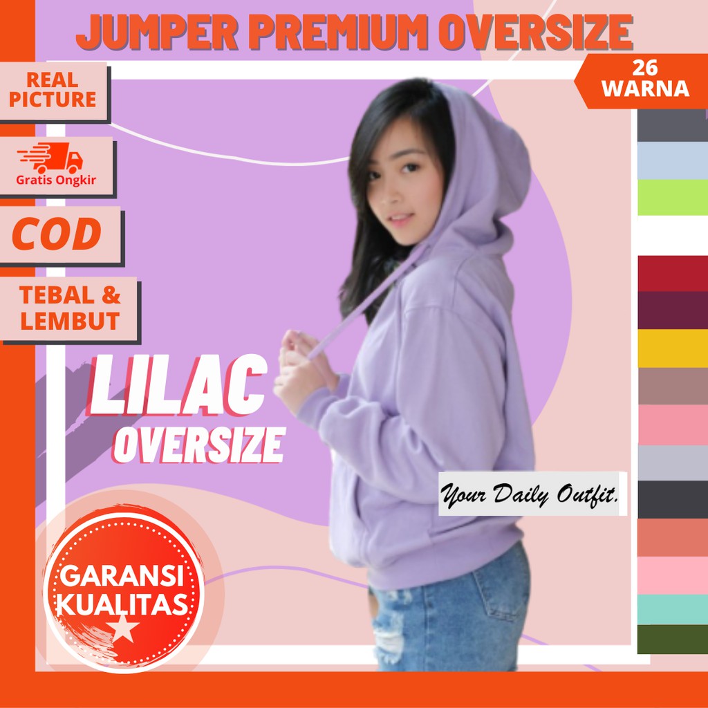 Hoodie Jumper Oversize Lilac Ungu Muda Lavender XL-XXXL Premium Couple Unisex / Hoodie Korea Style