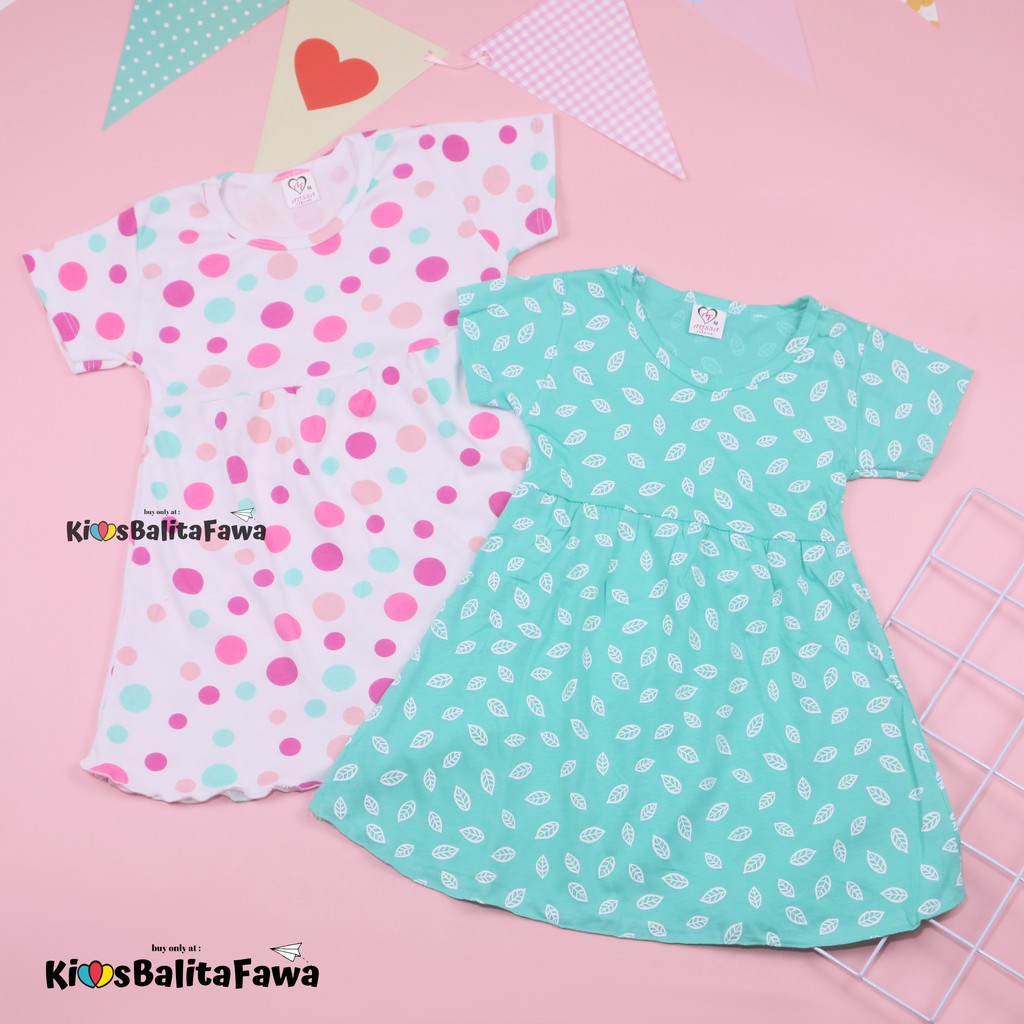 (LEBIH HEMAT ISI 3 PCS ) Dress Thalia 2-3 Tahun / Dres Murah Lengan Baju Balita Anak Perempuan Adem