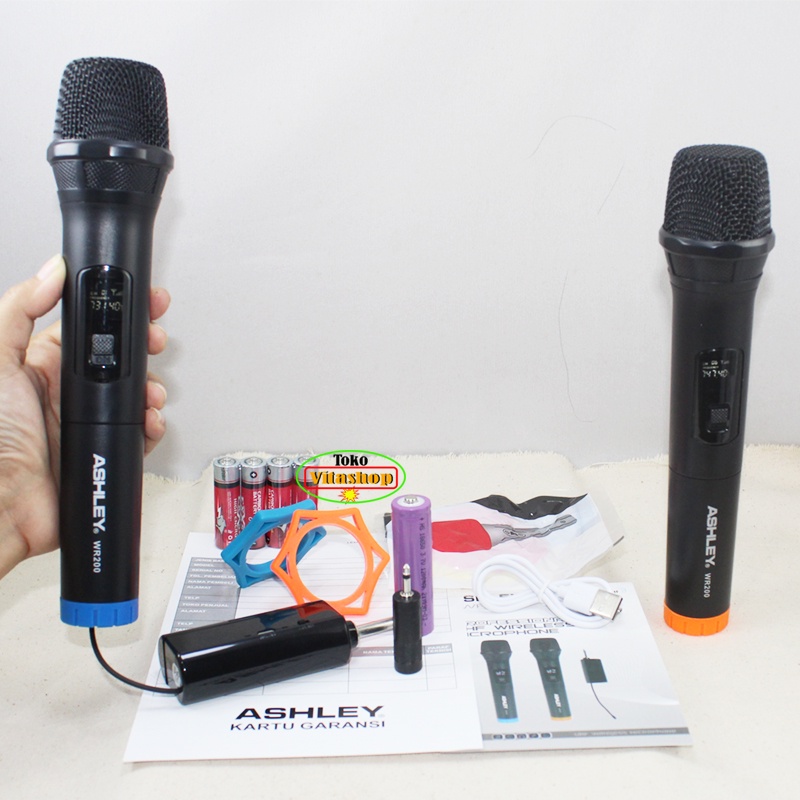 MIC WIRELESS ASHLEY WR-200 MICROPHONE WERLES 2 HANDLE MIKROFON ASLI