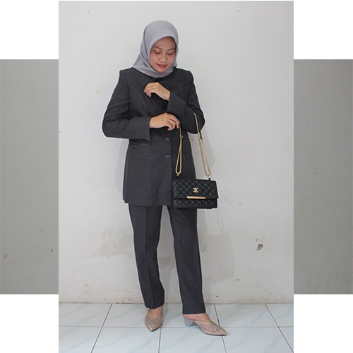 Blazer abu tua 696 setelan Rok Dan Celana-seragam Guru dan PNS-Pakaian Pemda terbaru-blazer terbaru