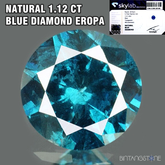 Jual Berlian Biru Eropa Asli 1.12 Cts Blue Diamond SI-I Sertifikat Memo ...