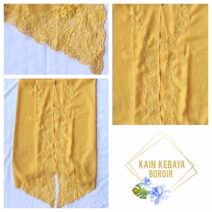 Kain Kebaya Sifon model Kebaya Encim Bordir SF89: Sifon Kuning Kunyit