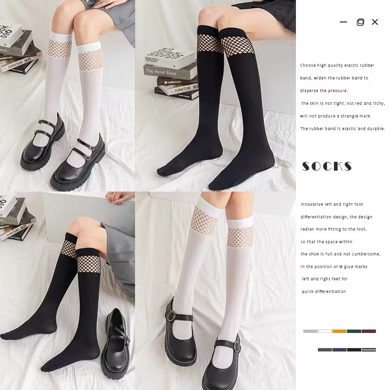 Stocking Plain Combi Plaid Fishnet Knee High Stocking Wanita 2024