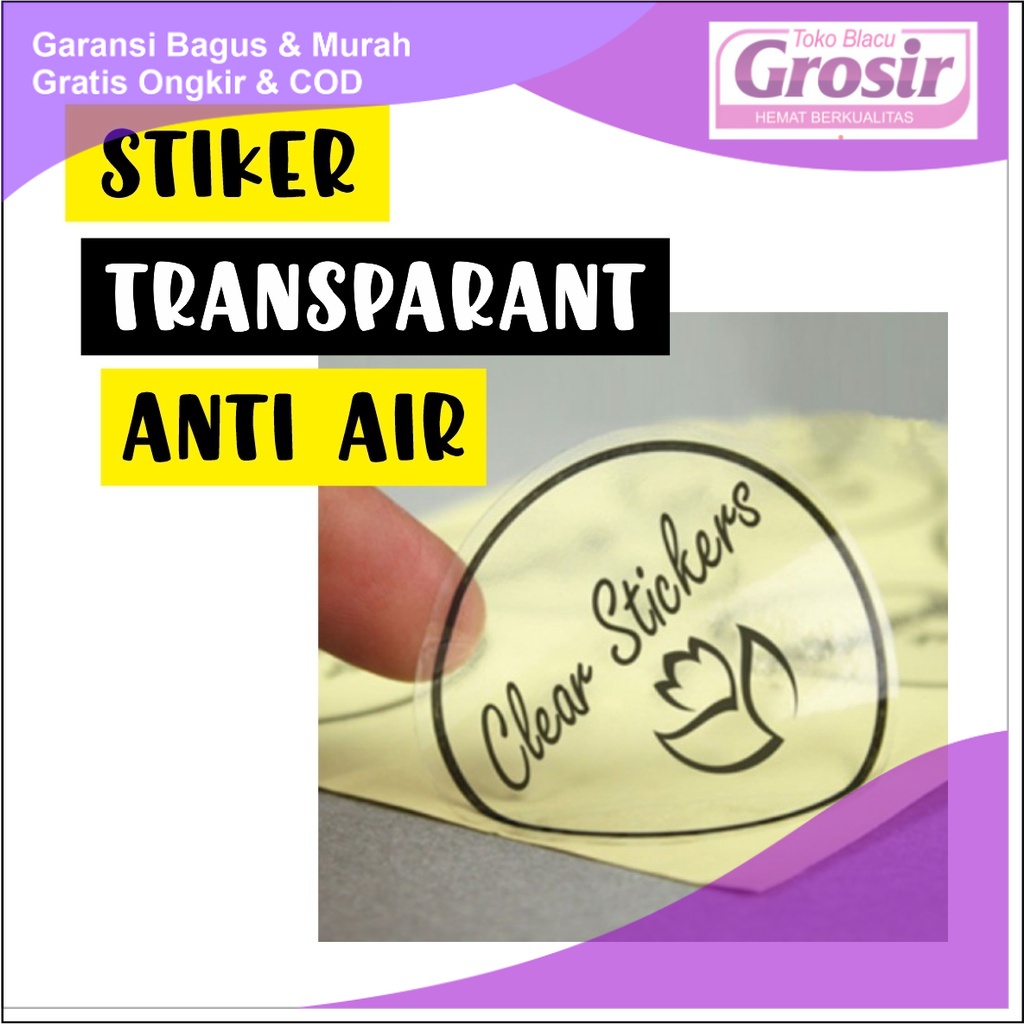 

Terlaris Cetak Stiker Vinyl Transparan Label Sticker Bening Anti Air Kemasan Nama Logo Olshop Makanan Minuman Stiker