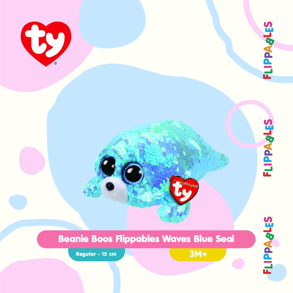 Ty Toys Beanie Boos Flippables Waves Blue Seal R - Boneka Anjing Laut Anak