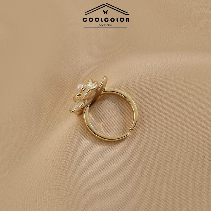 COD❤️Cincin Bunga Mutiara Terbuka Cincin Perhiasan Tangan Sederhana Berkualitas Tinggi- cl