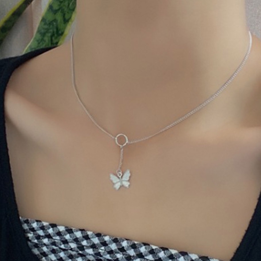 Kalung Choker Liontin Butterfly Bahan Metal Lapis Silver Untuk Wanita
