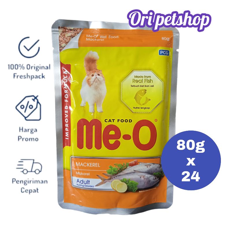 (24 pouch) Meo Pouch Sachet 80gr Me-o Wet Cat Food - Makcerel